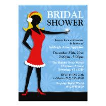 Winter Girl Red Dress Blue Bridal Shower Card