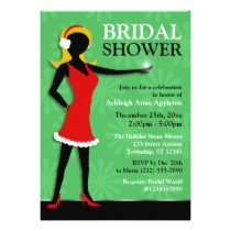 Winter Girl Red Dress Green Bridal Shower Card