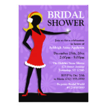 Winter Girl Red Dress Purple Bridal Shower Card