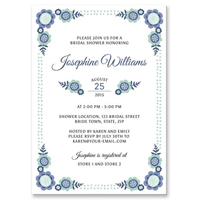 Blue bloom bridal shower invitation with cute flower corners