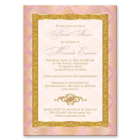 Bridal Shower Invitation - Blush Pink Ivory Gold Damask