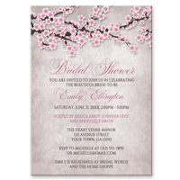 Bridal Shower Invitations - Rustic Pink Cherry Blossom