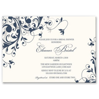 Floral Bridal Shower Invitations Navy Blue Elegant Swirls