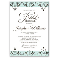 Pale sea blue and brown bridal shower invitation with ornate borders