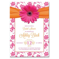 Pink Gerber Daisy Orange Damask Bridal Shower Invitation