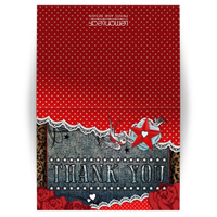 Rockabilly Denim and Polka Dot with Red Roses Thank You Card