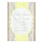 Yellow Linen Burlap Lace Bridal Shower Invitations
