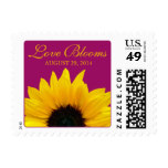 Yellow Sunflower Berry Pink Love Blooms Wedding Postage Stamp