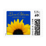 Yellow Sunflower Cobalt Blue Love Blooms Wedding Postage Stamp